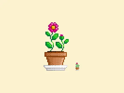 #03 Flower pixel art blossom color design flower icon illustration pixel art plant pot