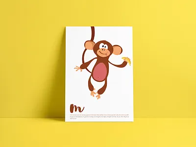 M for Monkey Print banana illustration kids print monkey poster print vector yellow