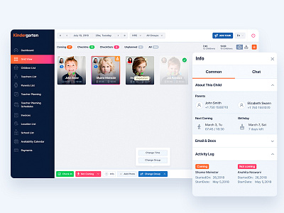 Kindergarten children crm dashboard group interface list ui user ux