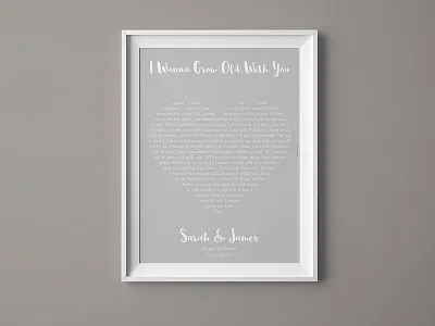 Song Lyrics Heart Print frame heart love poster print song lyrics