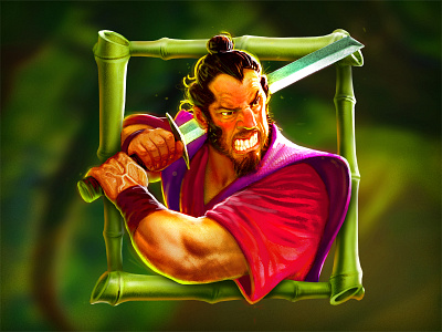 Samurai art bamboo character forest game illustration katana samurai sword