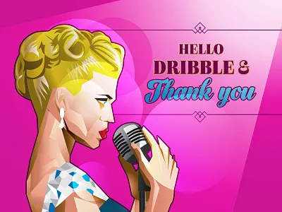 Hello Dribble art deco blue debut illustration pink retro shot