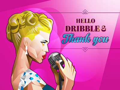 Hello Dribble art deco blue debut illustration pink retro shot