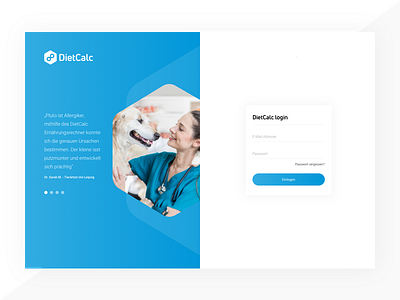 DietCalc Splitscreen 1 blue branding clean login splitscreen ui