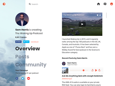 Patreon Redesign Concept 2018 @dailyui concept dailyui home media patreon podcast profile sketch social user