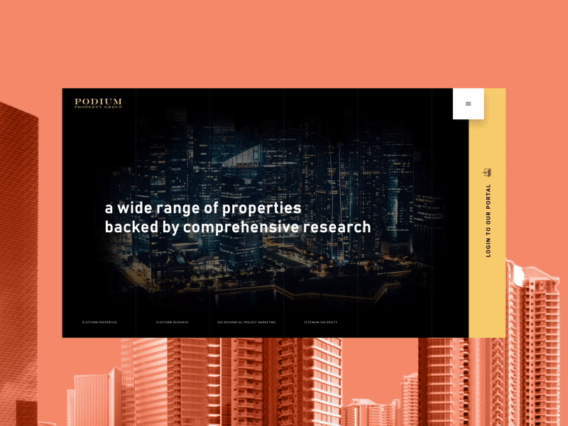 Podium Property animated animation building construction creative flat hero interaction interaction design landing page preminum real estate ui uiux visual design web web design website