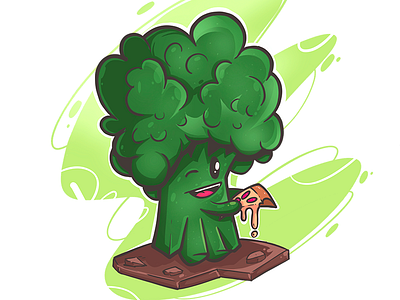 Cuute Broccoli Eating Pizza ilustration