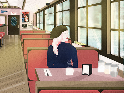 Dinner Girl city digital painting dinner girl illustration restaraunt