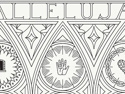 Hallelujah Here Below Stain Glass badge branding grids illustration layout lines logo pattern printed system texture type typography vector
