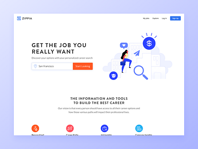 Zippia Homepage Redesign careers design education flat homepage illustration jobs landingpage ui web