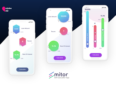 Emitor Emi Calcultor adobexd app bank calculator emi loan money ui