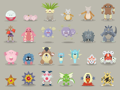 Pokemon Designs 101-125 chansey cubone electabuzz goldeen horsea koffing lickitung pokemon rhyhorn scyther staryu tangela