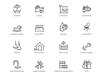 Icon Family black and white category icons design icon set icons line art retail simple site icons