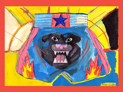 Muay Thai shorts artbrut colorful illustration naive painting panther