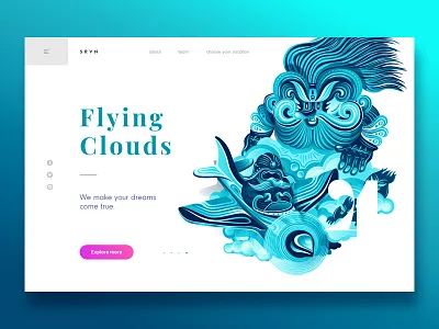 Summer Vacation - Flying Clouds air blue character clean clouds colours header illustration landing page sky summer vector webdesign