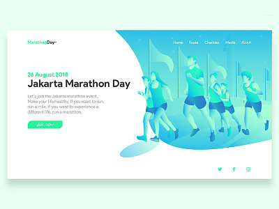 Jakarta Marathon Day Landing Page character concept illustration indonesia jakarta landing page marathon minimalist page running transition ui ui design ux web design