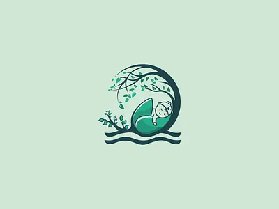 tree and baby abstract animation app baby colorful cute design dream fun green illustration inspiration leaf logo modern moon sleeping tree typography vector