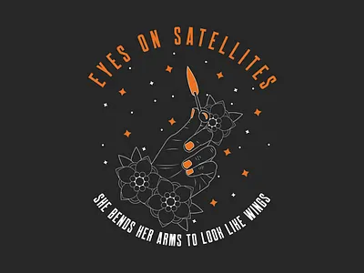 Eyes On Satellites band band merch black fire flame floral illustration matches merch orange shirt design stars traditional tattoo white