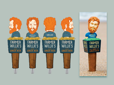 Farmer Willie's Ginger Beer Bobblehead Tap Handle beer beverage blockprint branding craft craft beer craft brewery craftbrewery design illustration logo tap handle