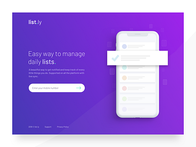 Daily List Simplified advert app concept iphone 10 landing landing page landing page design list minimal