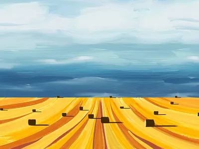 wheat field beauty agriculture farming field hay bales painting sky wheat