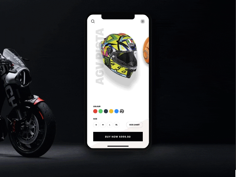 Buy Helmets Ecommerce animation clean helmet invisionapp invisionstudio motorcycles prototype ui ux