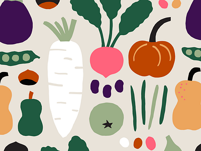 Veggies colorful cute flat color food illustration fun illustration leena kisonen pattern vector art vegetables