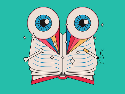 Reading and reading and reading... bones books dazzle eyeballs illustration lineart rainbows smoking