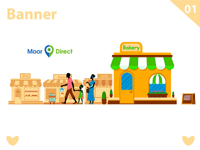 Banner, vector illustration banner design family flat illustration shop street vector web