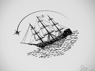 Ship design drawning handmade idea illustration ink logo random retro ship