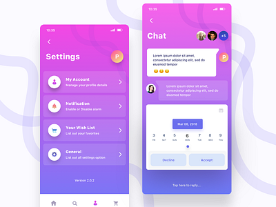 Settings & chat screen exploration app gradient ios iphone mobile settings sudhan ui