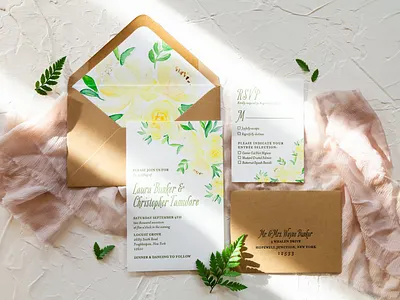 Laura & Chris Wedding Invitations branding businesscards event design illustration invitation design print watercolor wedding design