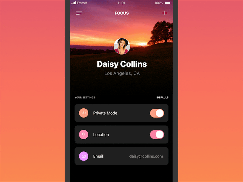 Framer X: Components animation app components framer gif mobile profile sunset