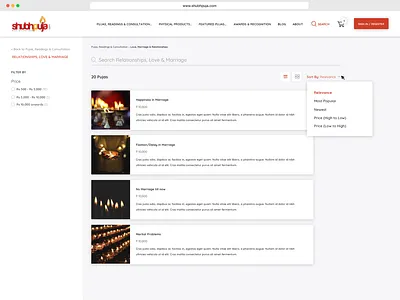 Shubhpuja Product List View design india listview prayer ceremonies prayers product card user experience user interface website