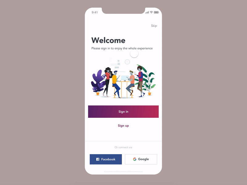 Sign In Shot - Daily UI #001 [Animated] app dayliui face id flat gradiant illustration invisionstudio iphone x login sign in ui ux