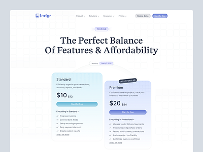 Ledgr - Finance Pricing Plan accounting billing checkout flow component design finance financial fintech investment pricing cards pricing page pricing plan pricing ui design saas saas pricing subscribtion ui uiux wealth management web design