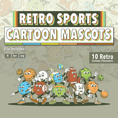 Retro Sports Cartoon Mascots character design graphic design illustration mascot retro sports vector vintage