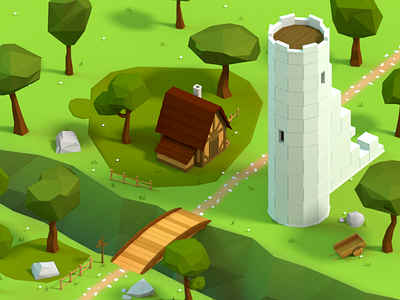 Way to Citadel 3d blender design game illustration low medieval poly