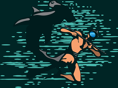 Spear Pressure Artwork diver freediving illusration ocean sea shark vector vectorart