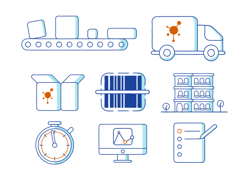 Shipping Icons animated icons barcode box building checklist conveyor desktop logistics shipping stopwatch truck