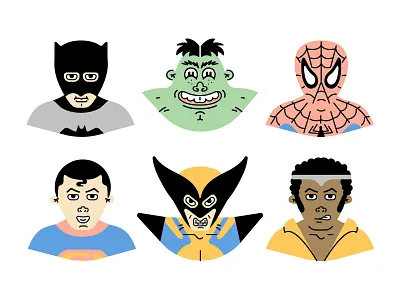 Superheroes batman character illustration luke cage spiderman superhero superman the hulk vector wolverine