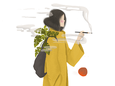 Smoker art cigarette color design drawing girl illuatration plant smoker