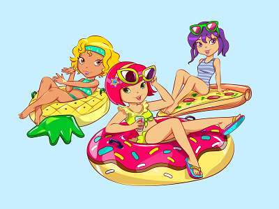 Girls In The Pool cute desing girls illustration pool