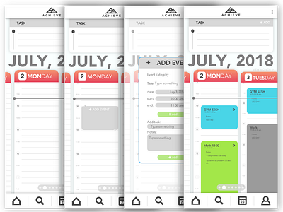 ACHIEVE PLANNER add add event app calander day view homepage interfacedesign ios iphone x native app planner task ui ux ux designer