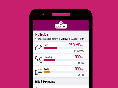 Plusnet Mobile App Design app branding design ui ux
