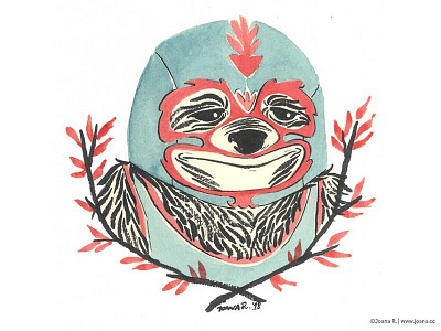 LuchaSloth drawing ink illustration sloth watercolor