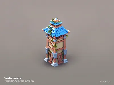 3d pre-rendered Watchtower building (Timelapse video) 3d 3dart asset blender blender3d building game game art pre rendered prerendered watchtower