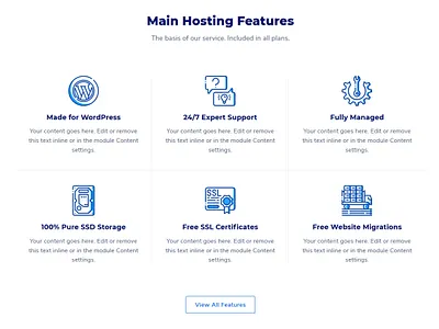 Hosting Features blue features hosting icons website