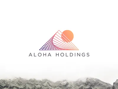 Aloha holdings concept. clean geometic mountain sun wave