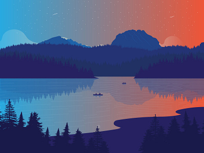 Sunset memories blue digitalillustration forest hills illustration illustration challenge illustration design illustration digital illustrator lake landscape landscape illustration montenegro mountains orange stars sunset vector